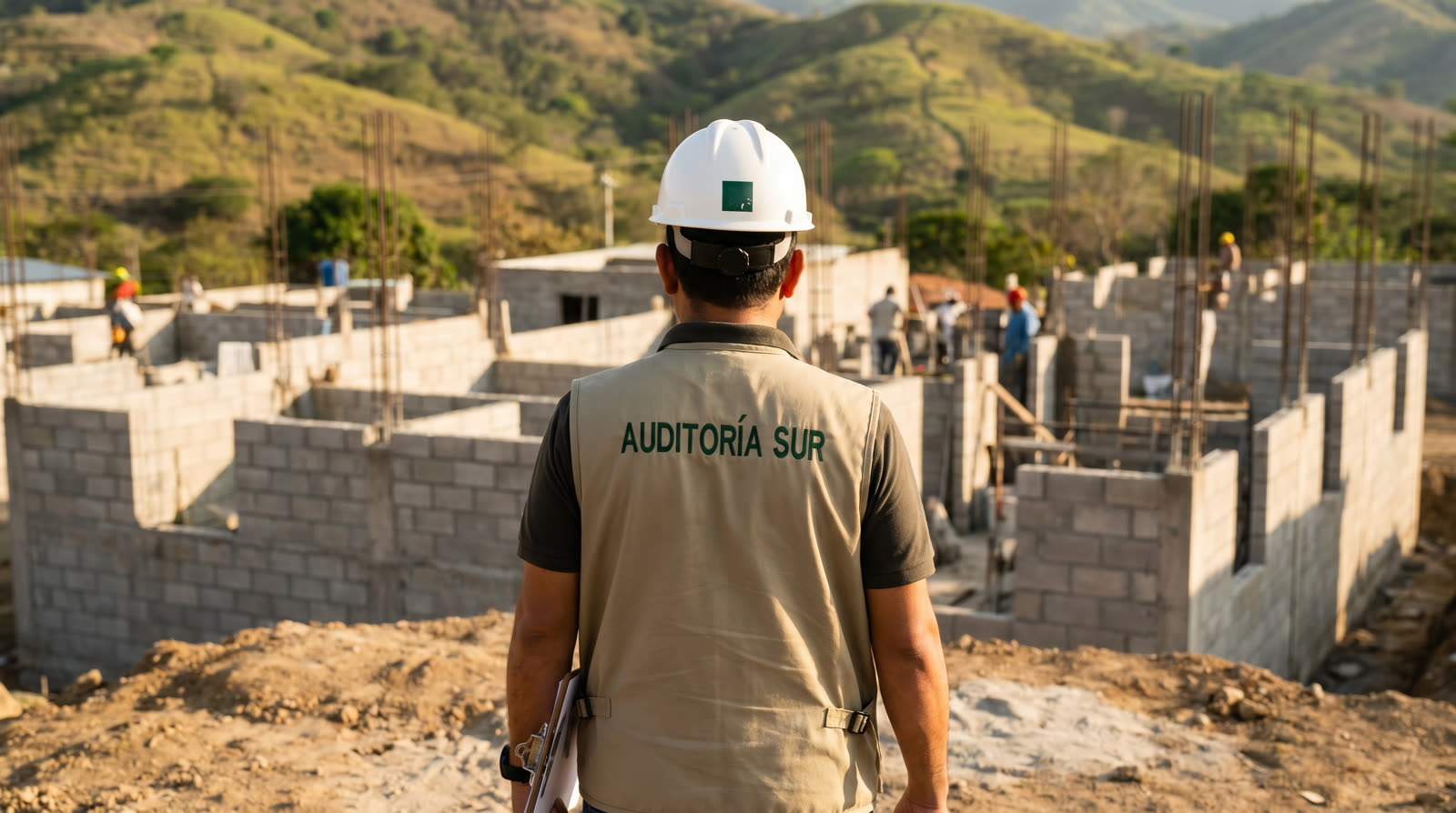 Auditor de obra supervisando una construcción en el sur de Honduras